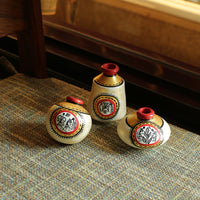 Terracotta Warli Handpainted Miniature Natural White Pots Showpieces (Set Of 3)