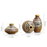 'Three Little Terracotta Pots Showpieces' with Warli Handpainted In Natural Mud Brown (Set Of 3)