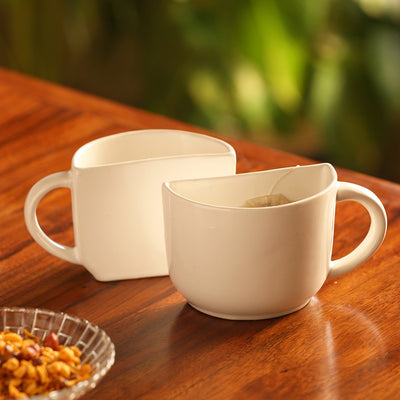 Unique Half Ceramic Cups Set In White