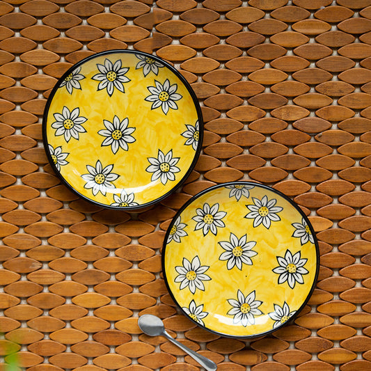 'Californian Sunflowers' Handpainted Ceramic Side/Quarter Plates (Set Of 2, 7 Inches)