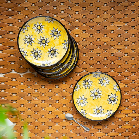'Californian Sunflowers' Handpainted Ceramic Side/Quarter Plates (Set Of 6, 7 Inches)