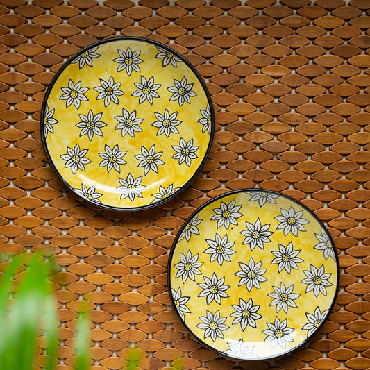 'Californian Sunflowers' Handpainted Ceramic Dinner Plates (Set Of 2, 10 Inches)
