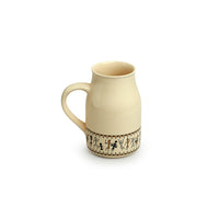 'Whispers of Warli' Handcrafted Ceramic Beer Mugs (Set of 2, 430 ML, Microwave Safe)