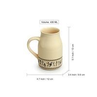 'Whispers of Warli' Handcrafted Ceramic Beer Mugs (Set of 2, 430 ML, Microwave Safe)