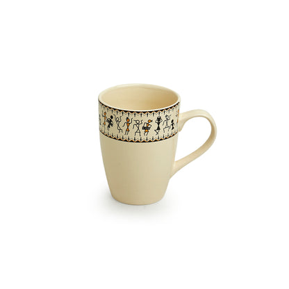 'Whispers of Warli' Handcrafted Ceramic Tea & Coffee Mugs (Set of 2, 300 ML, Microwave Safe)