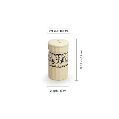 'Whispers of Warli' Handcrafted Ceramic Salt & Pepper Shakers (Set of 2, 100 ML)