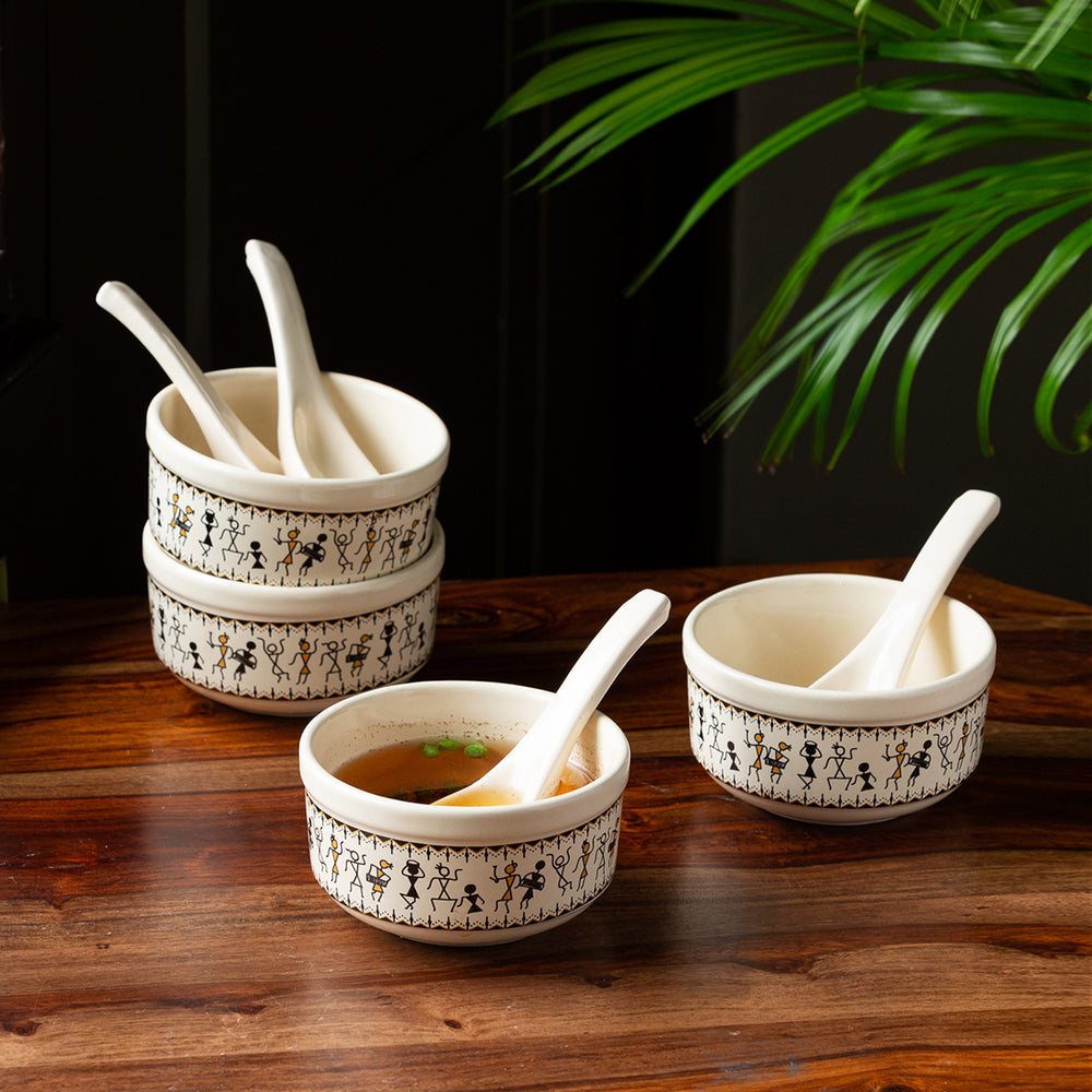 Handcrafted Ceramic Soup Bowls With Spoons 