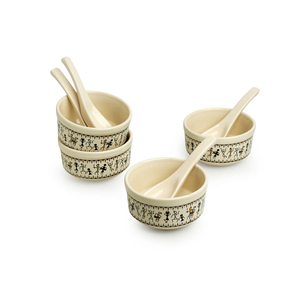 Handcrafted Ceramic Soup Bowls With Spoons 