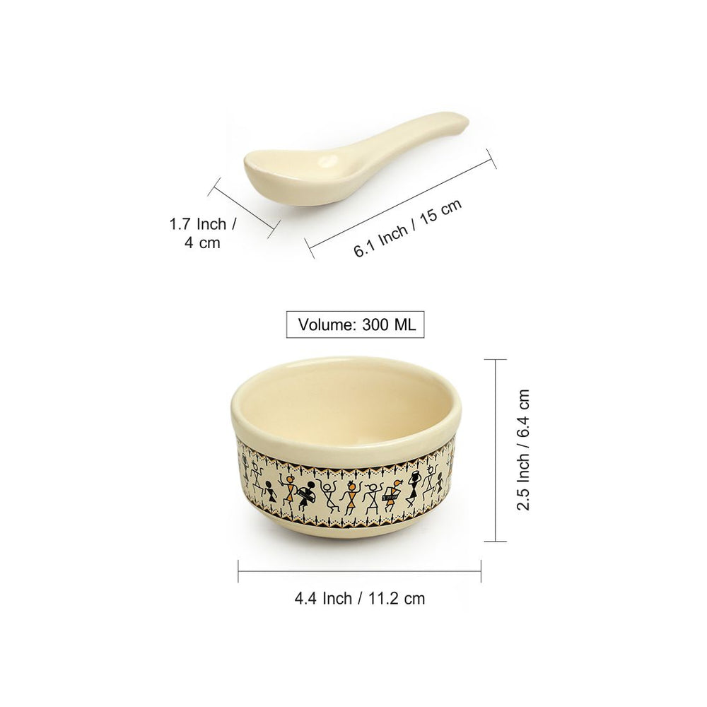 Handcrafted Ceramic Soup Bowls With Spoons 