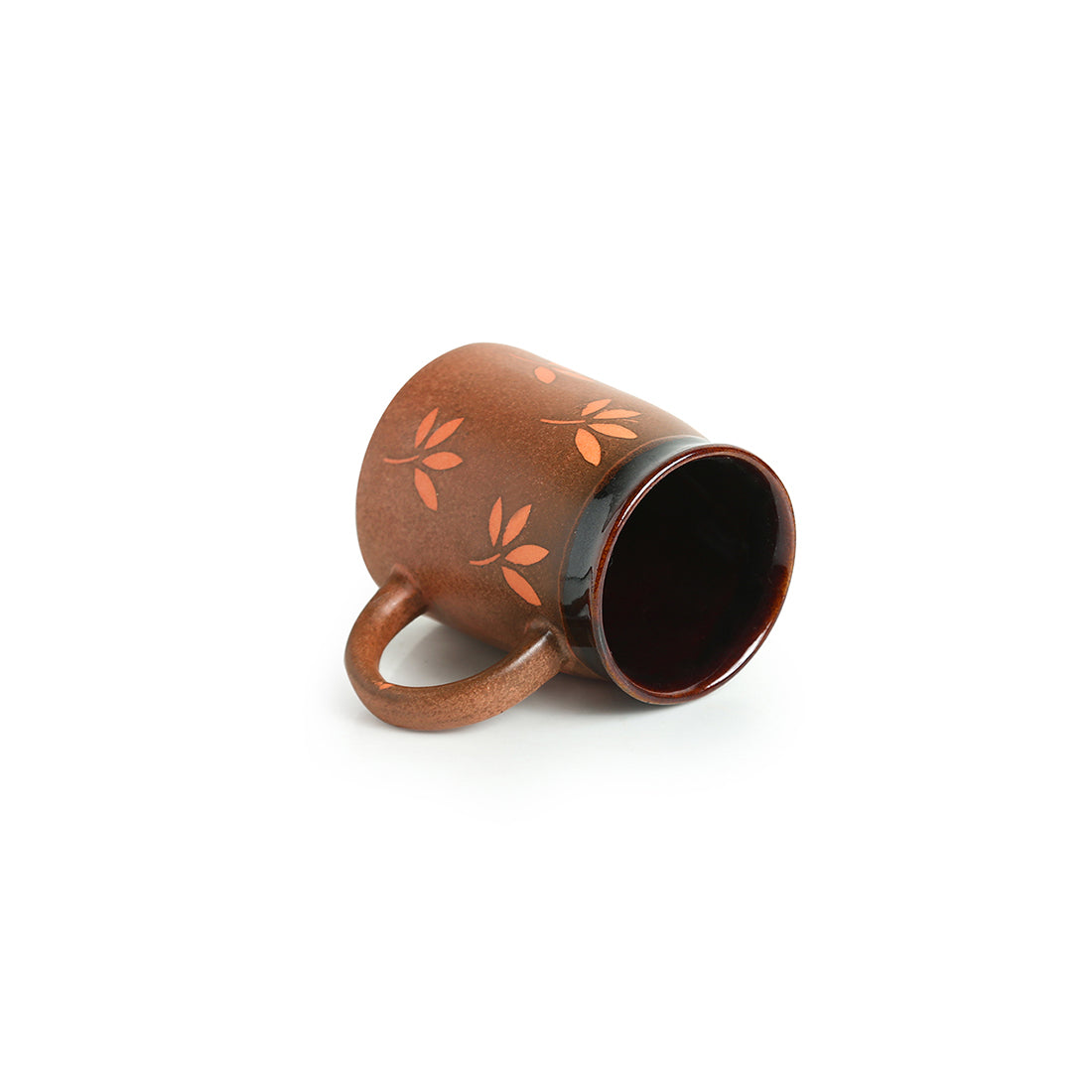 'Leaf Sips' Handpainted & Handglazed Studio Pottery Coffee & Tea Mug In Ceramic (400 ML, Microwave Safe)