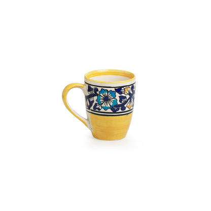 'Badamwari Bagheecha' Handpainted Ceramic Tea & Coffee Mugs (Set of 2, 240 ML, Microwave Safe)