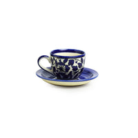 'Badamwari Bagheecha-2' Handpainted Ceramic Tea Cups & Saucers Set (Set of 6, 120 ML, Microwave Safe)