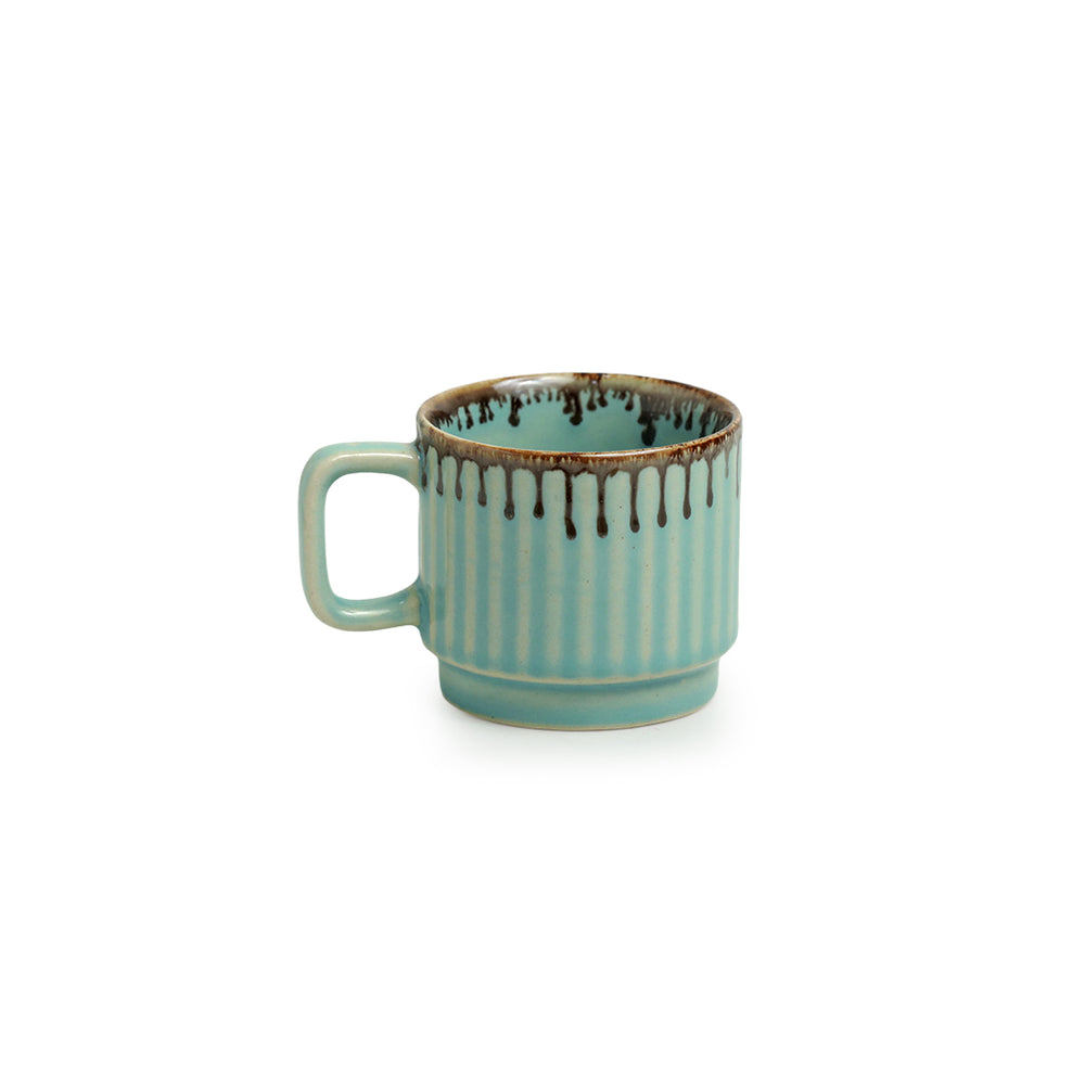 'Coral Reef' Tea Cups In Ceramic (Set Of 6, Hand Glazed Studio Pottery, Teal Green)