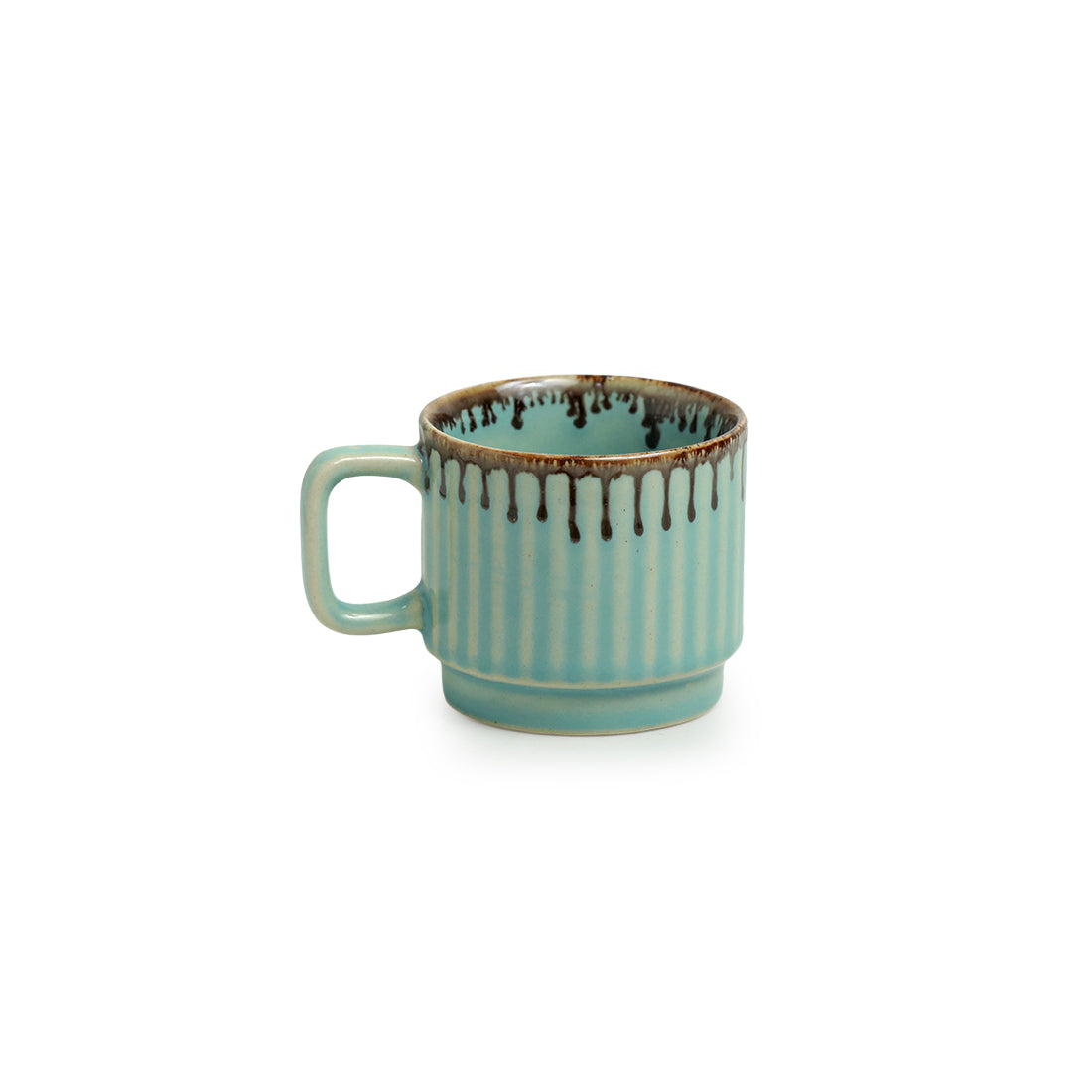 'Coral Reef' Tea Cups In Ceramic (Set Of 6, Hand Glazed Studio Pottery, Teal Green)