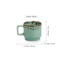 'Coral Reef' Tea Cups In Ceramic (Set Of 6, Hand Glazed Studio Pottery, Teal Green)