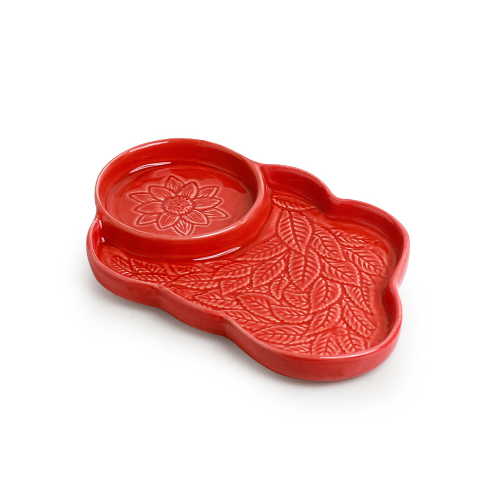 'Coral Reef' Chip-N-Dip Serving Platter In Ceramic (Hand Glazed Studio Pottery, Microwave Safe)