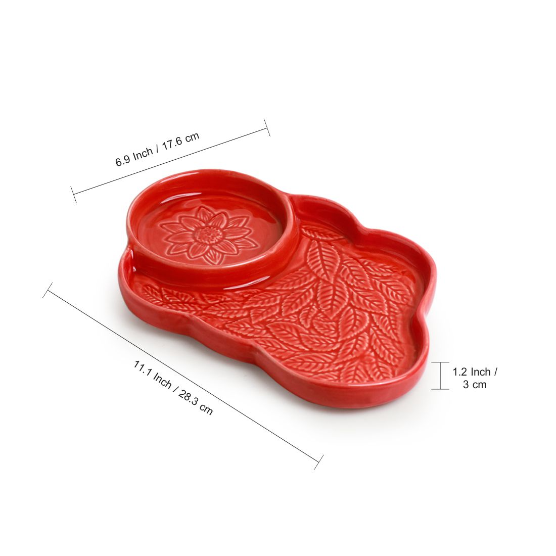 'Coral Reef' Chip-N-Dip Serving Platter In Ceramic (Hand Glazed Studio Pottery, Microwave Safe)