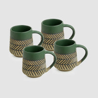 Chevron Waves Textured Handcrafted Ceramic Coffee Mugs (Set of 4, 280 ML Each)