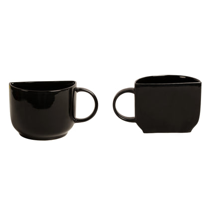 Unique Half Ceramic Cups Set In Black