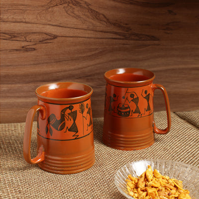 Warli Handpainted Beer & Milk Mugs In Ceramic