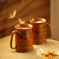 Warli Handpainted Beer & Milk Mugs In Ceramic