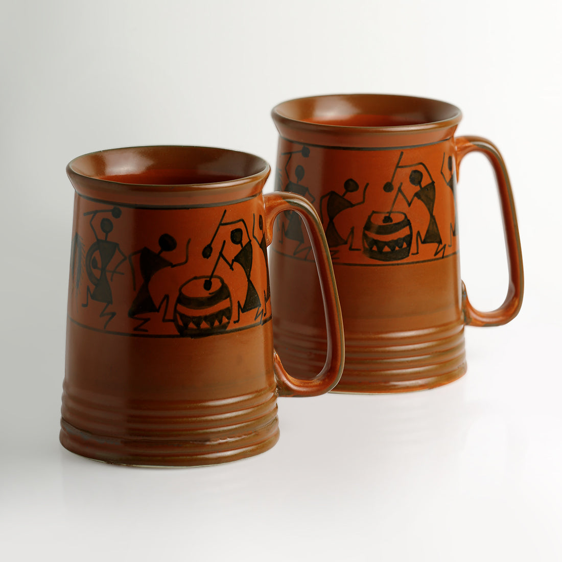 Warli Handpainted Beer & Milk Mugs In Ceramic