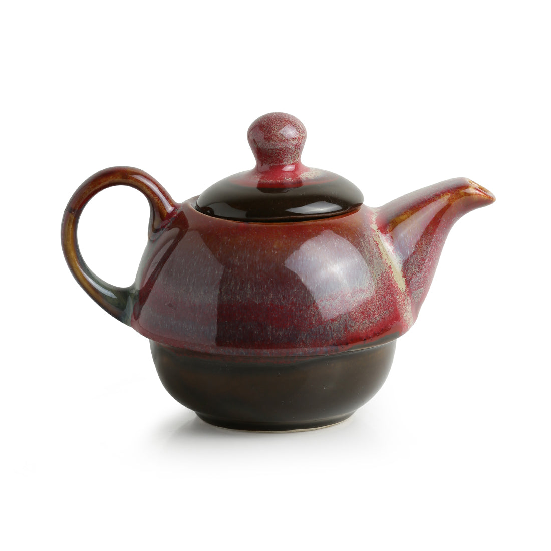 'Kettle-Cup Of Maroon Dusk' Studio Pottery Glazed Tea Set In Ceramic