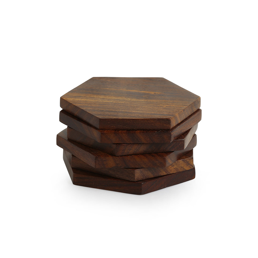'Six Cornered Spring' Handcrafted Coasters In Sheesham Wood (Set Of 6)