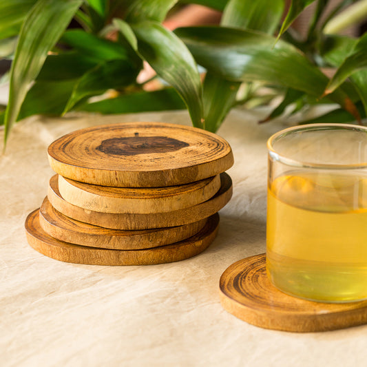 'Circles of Wood' Log Handcrafted Coasters In Mango Wood (Set Of 6)