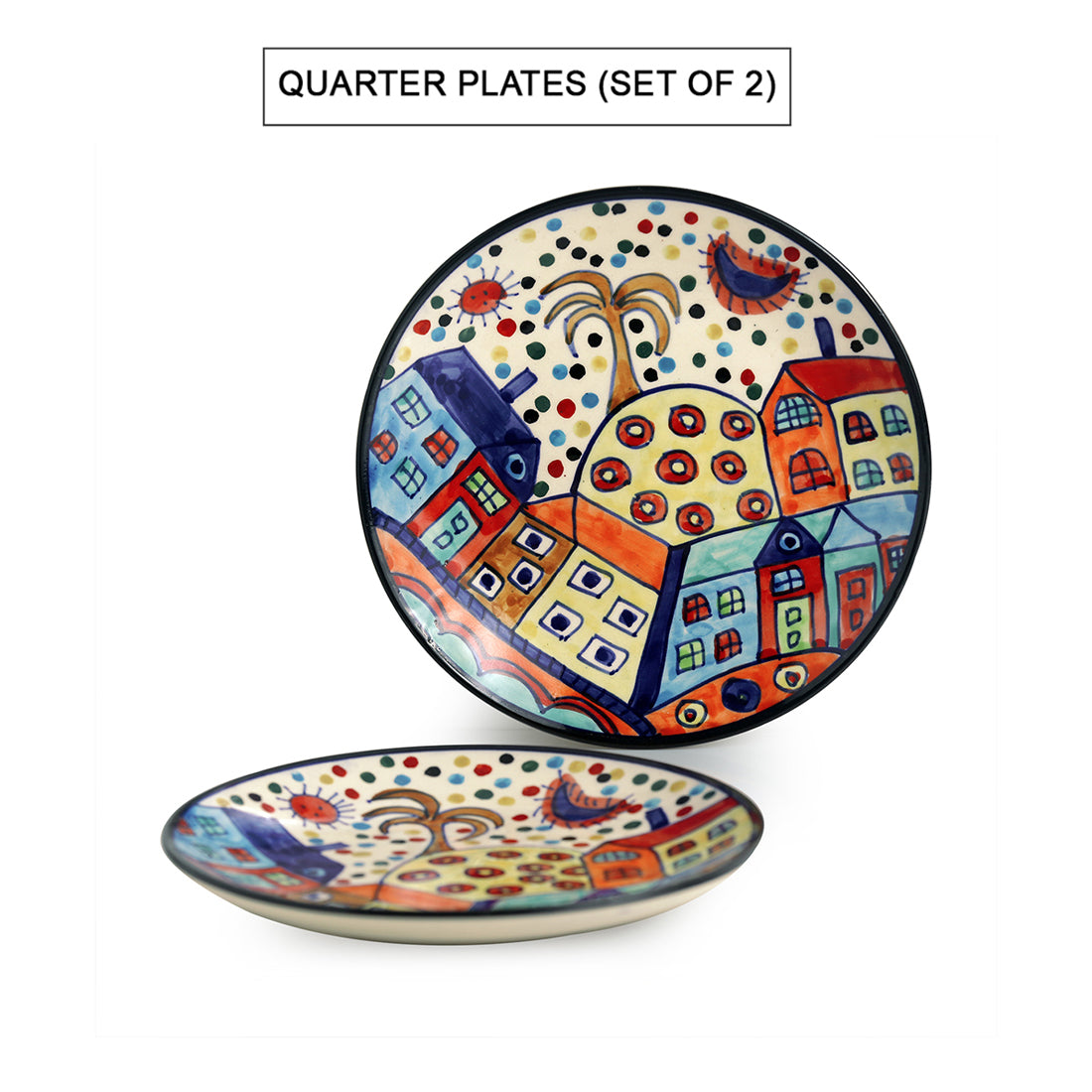 'The Hut Couple' Handpainted Ceramic Quarter Plates (7 Inch, Set Of 2)