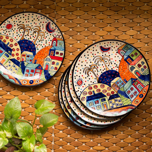 'The Hut Family' Handpainted Ceramic Dinner Plates (10 Inch, Set Of 6)