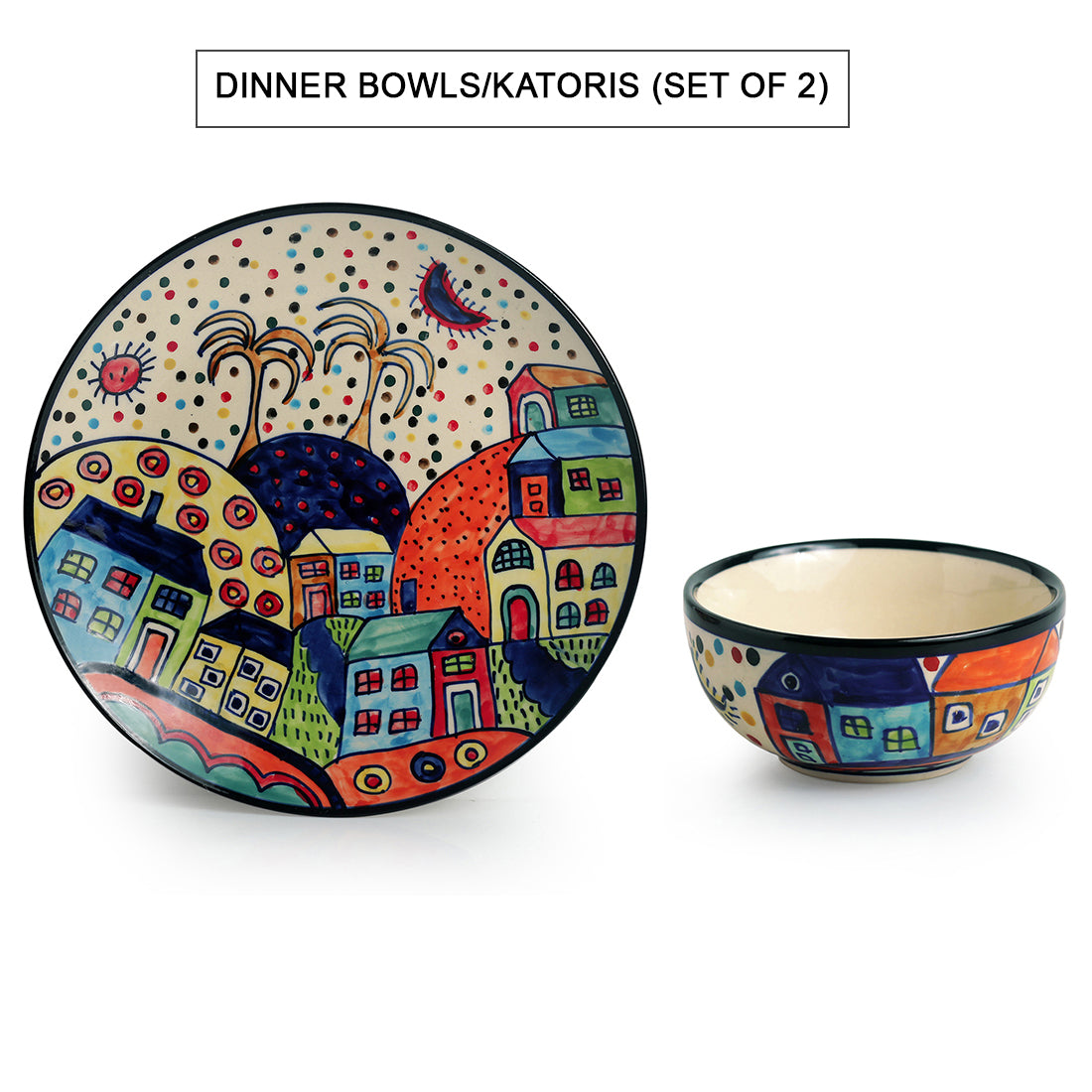 'The Hut Platter Pack' Handpainted Ceramic Plate With Serving Bowls Set