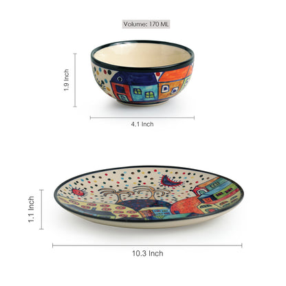 'The Hut Platter Pack' Handpainted Ceramic Plate With Serving Bowls Set