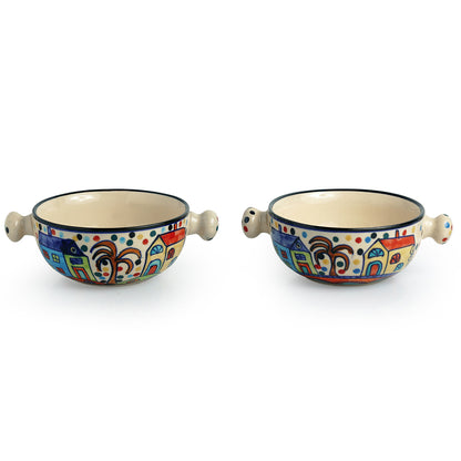 'The Hut Handled Bowls'' Handpainted Ceramic Bowls (Set Of 2)