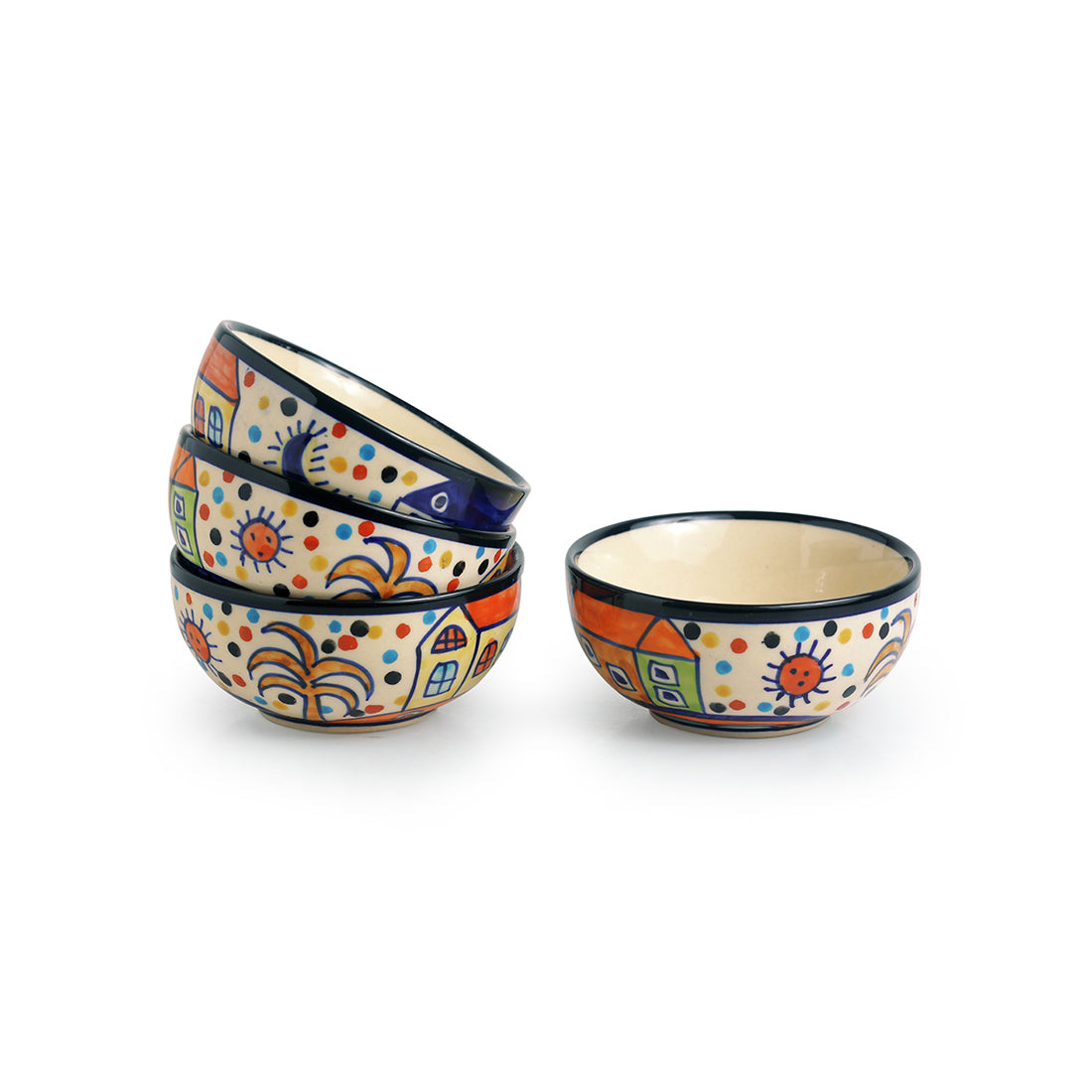 'The Serving Hut Goblets'  Handpainted Serving Bowls In Ceramic (Set Of 4)