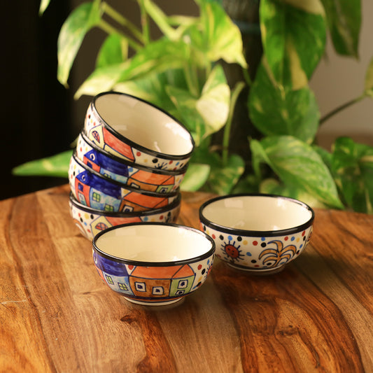 'The Serving Hut Goblets'  Handpainted Serving Bowls In Ceramic (Set Of 6)