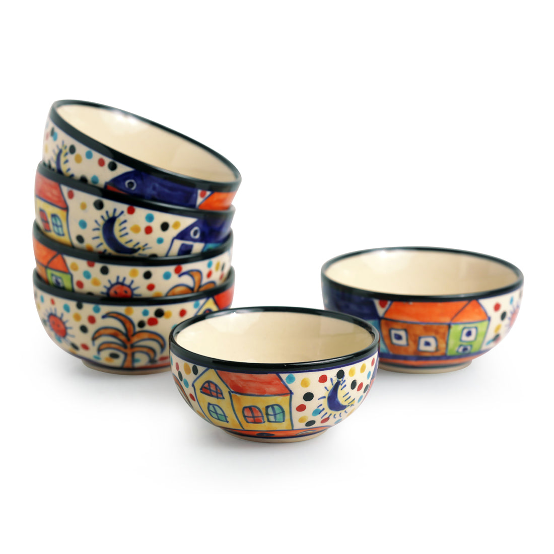 'The Serving Hut Goblets'  Handpainted Serving Bowls In Ceramic (Set Of 6)