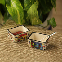 'Two Dips Of Hut' Handpainted Ceramic Chutney & Pickle Bowls (Set Of 2)