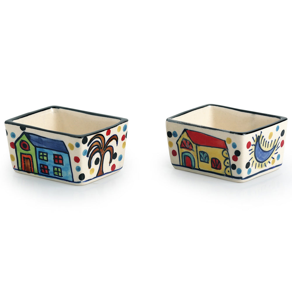 'Two Dips Of Hut' Handpainted Ceramic Chutney & Pickle Bowls (Set Of 2)