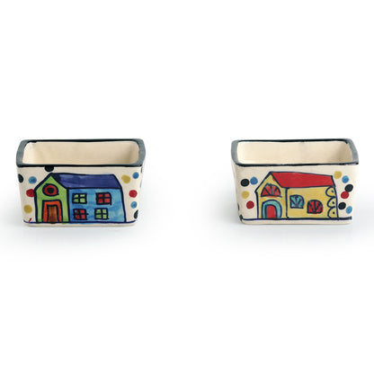 'Two Dips Of Hut' Handpainted Ceramic Chutney & Pickle Bowls (Set Of 2)