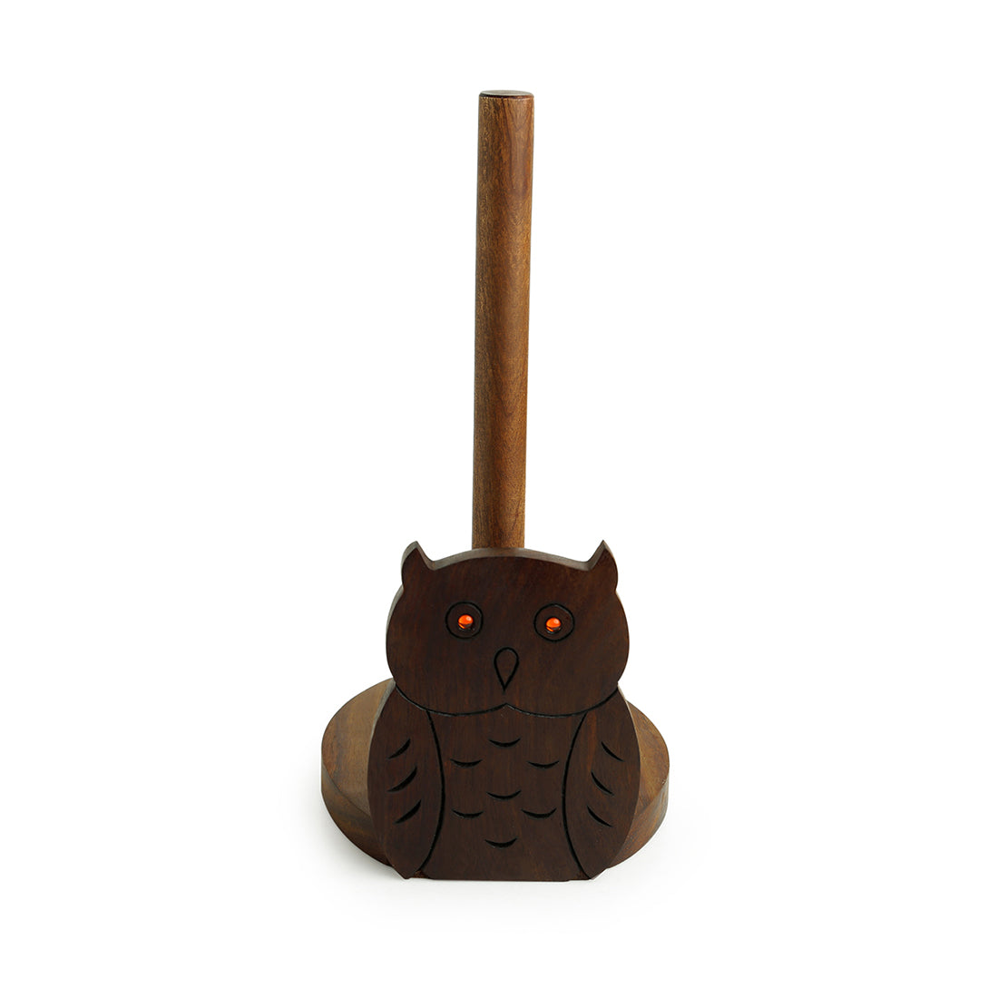 'Owl 'n' Roll'  Hand Carved Kitchen Tissue Roll Holder In Sheesham Wood