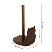 'Owl 'n' Roll'  Hand Carved Kitchen Tissue Roll Holder In Sheesham Wood