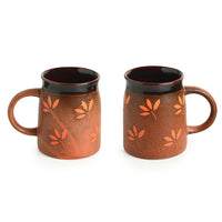 'Leaf Sips' Handpainted & Handglazed Studio Pottery Coffee & Tea Mugs In Ceramic (Set of 2)