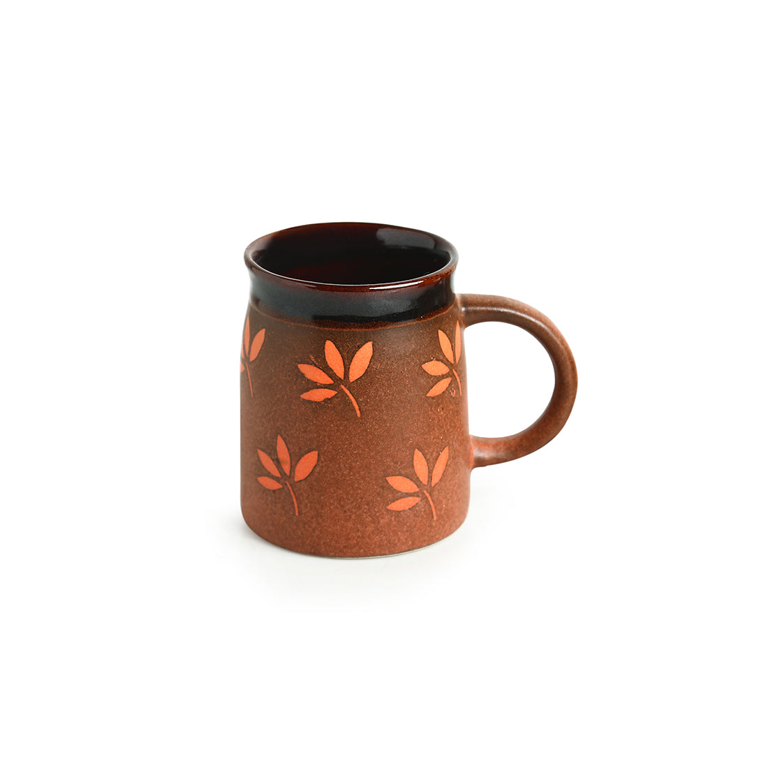 'Leaf Sips' Handpainted & Handglazed Studio Pottery Coffee & Tea Mugs In Ceramic (Set of 2)