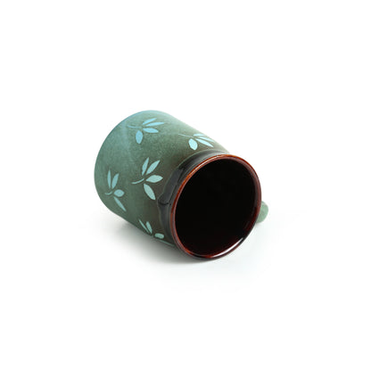 'Leaf Sips' Handpainted & Handglazed Studio Pottery Coffee & Tea Mugs In Ceramic (Set of 2)