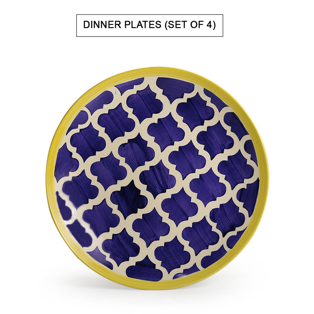 'Moroccan Dining' Handpainted Ceramic Dinner Plates With Katoris (8 Pieces, Serving for 4)