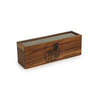 'The Elephant Warriors' Hand Carved Multi-Utility Tea Box In Sheesham Wood (4 Compartments)