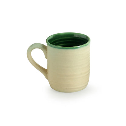 'Jade Translucence' Hand Glazed Studio Pottery Coffee & Tea Cups with Tray (Set of 2, 190 ML)