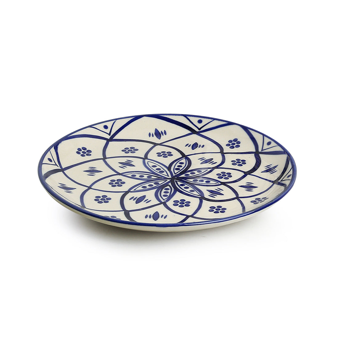 'Moroccan Floral' Handpainted Studio Pottery Dinner Plates In Ceramic (10 Inch, Set of 2, Microwave Safe)
