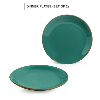 'Earthen Turquoise' Hand Glazed Dinner Plates In Ceramic (Set of 2, Microwave Safe)